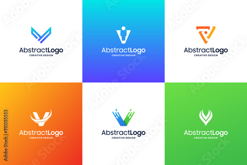 Colorful letter V tech logo design