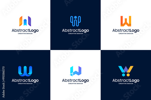 Colorful letter W logo design collections
