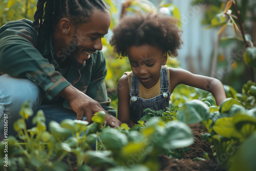 Father and Children Gardening Together