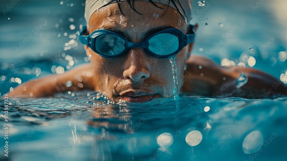Naklejka premium Swimmer taking a break while swimming practice