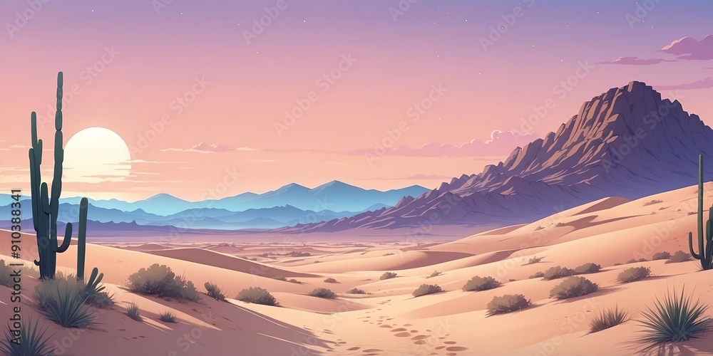 Obraz premium Soft pastel style anime casual night rural desert scene for background