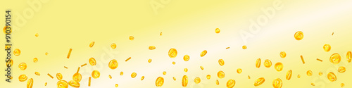 Russian ruble coins falling. Scattered gold RUB