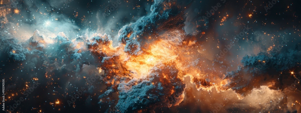 Abstract cosmic explosion with swirling particles in a deep space environment. Abstract cosmic explosion with swirling particles in a deep space environment.
