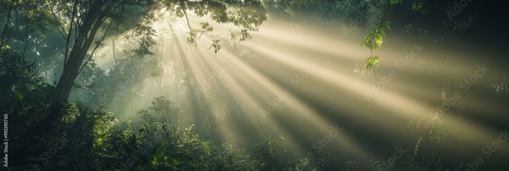 Sunbeams Piercing Through the Forest Canopy - A captivating image of sunlight bursting through a dense forest canopy, creating a mesmerizing display of light rays and shadows. This photograph represen Sunbeams Piercing Through the Forest Canopy - A captivating image of sunlight bursting through a dense forest canopy, creating a mesmerizing display of light rays and shadows. This photograph represen