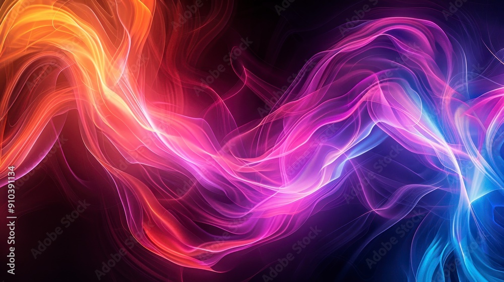 Obraz premium Vibrant abstract swirls in neon colors against a black background.