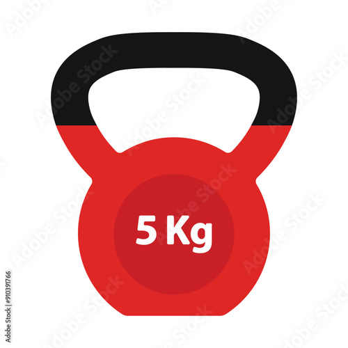 Kettlebell red Vector icon isolated on white background, Workout gym tools, accessories. Sport equipment, Gym time concept. Red kettlebell 5 Kg icon, sport training and fitness design element.