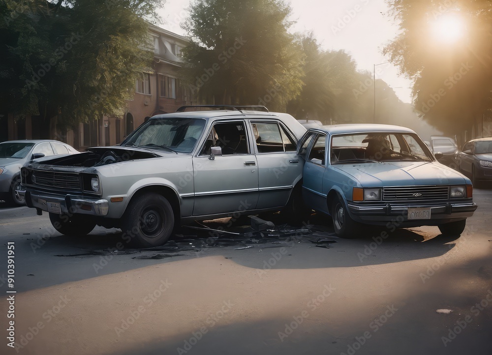 Two vehicles have collided in an incident on a quiet neighborhood street, causing concern and chaos Two vehicles have collided in an incident on a quiet neighborhood street, causing concern and chaos
