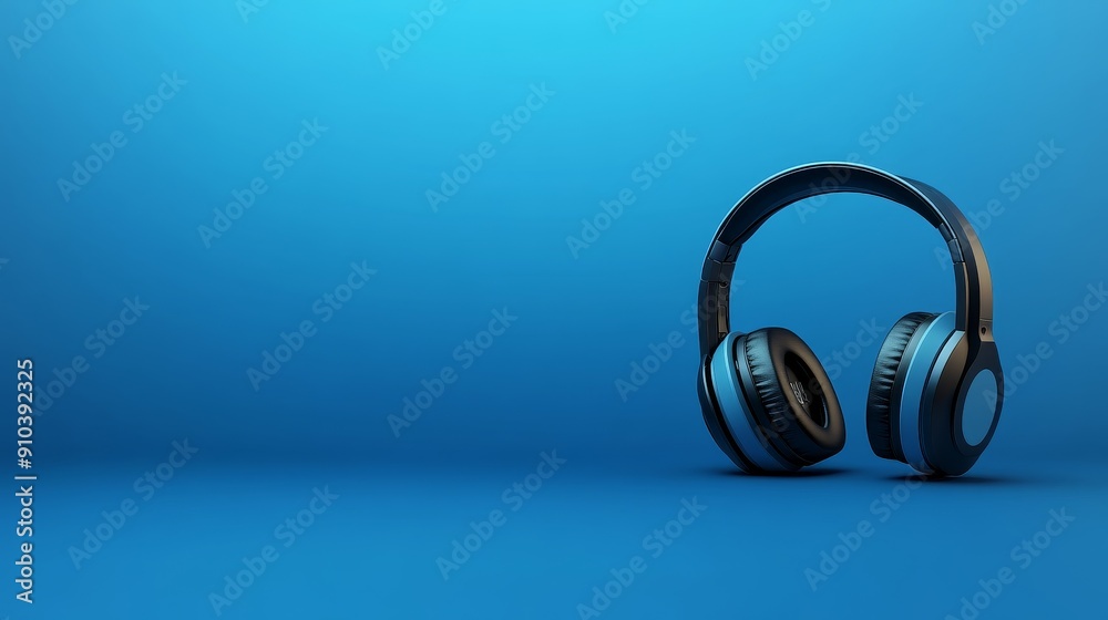 Wireless Headphones on a Blue Background - Headphones on a blue background, symbolizing music, sound, technology, entertainment, and listening. Wireless Headphones on a Blue Background - Headphones on a blue background, symbolizing music, sound, technology, entertainment, and listening.