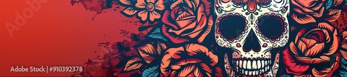 Illustration of sugar skull with floral patterns for Dia de los