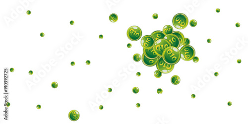 Vitamin Q10 round capsules scattered randomly.