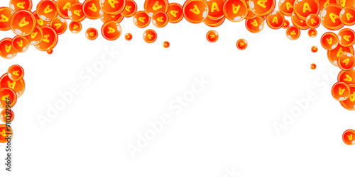 Vitamin A round capsules scattered randomly.