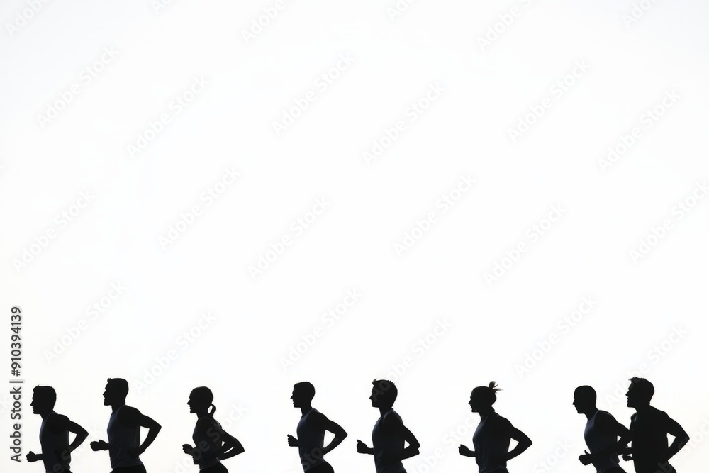 silhouette of a group of runners running together, white background, isolated, race pack, race group silhouette of a group of runners running together, white background, isolated, race pack, race group