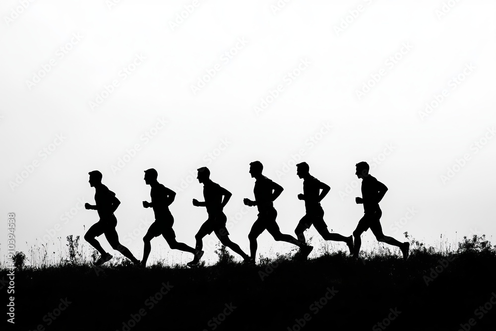 silhouette of a group of runners running together, white background, isolated, race pack, race group silhouette of a group of runners running together, white background, isolated, race pack, race group
