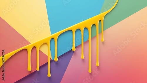 flat aesthetic linear dripping yellow paint on multico background photo