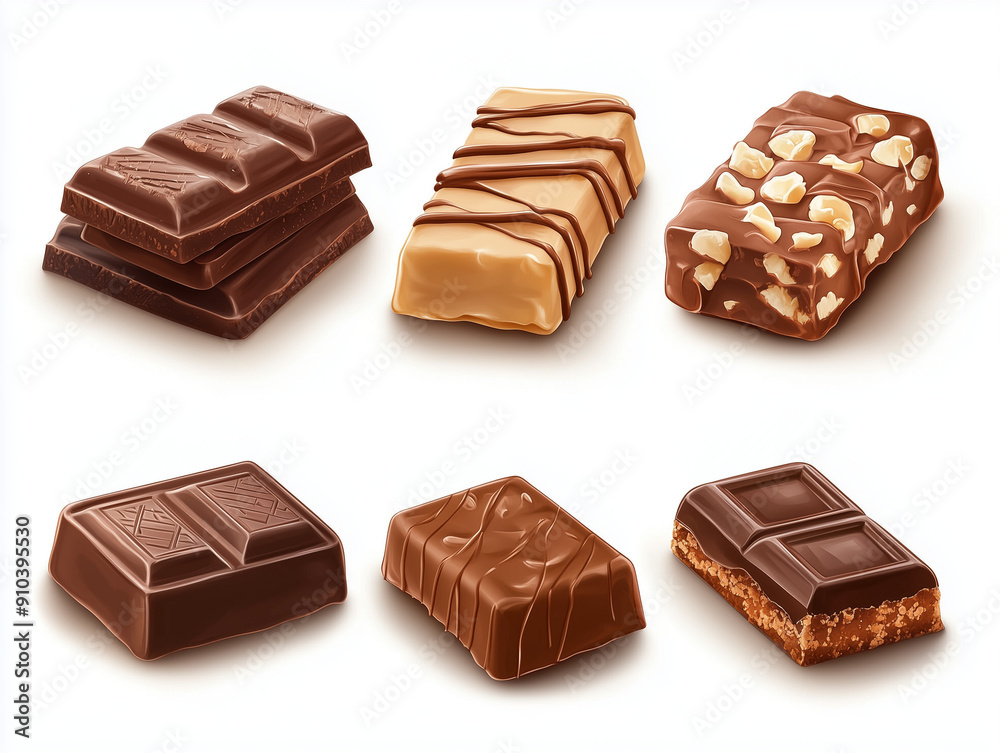Set of Chocolate Bars on a White Background Set of Chocolate Bars on a White Background