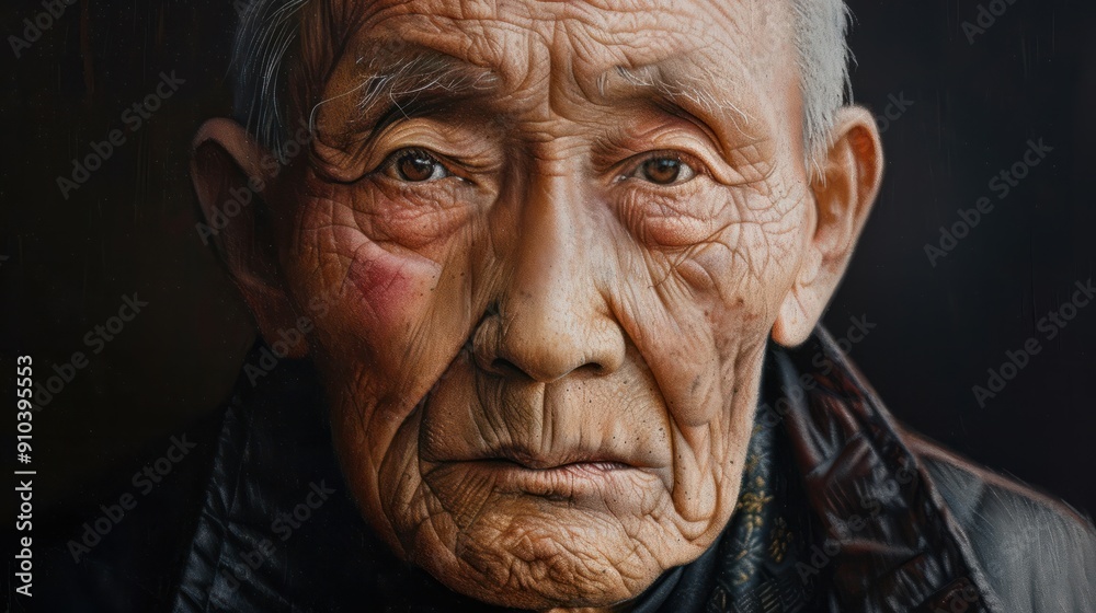 Close-up portrait of an elderly Asian man with a hidden disability Close-up portrait of an elderly Asian man with a hidden disability