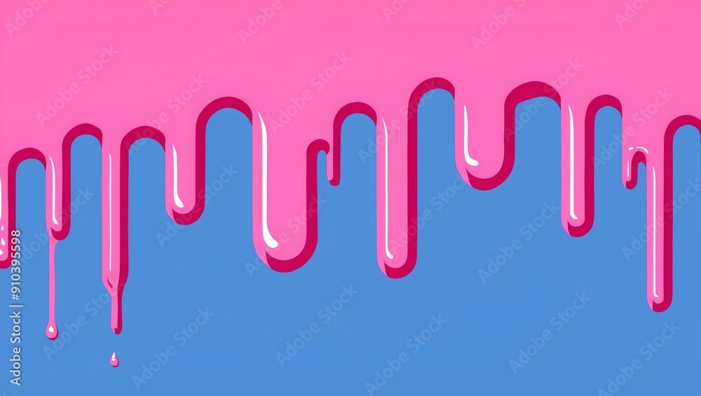 flat aesthetic linear dripping pink paint on blue back background