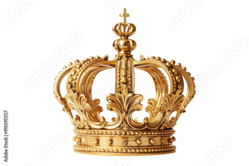 A royal golden crown, isolated on a transparent background.