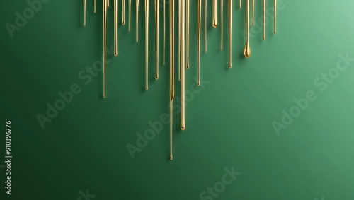 flat aesthetic linear dripping gold paint on green bac background