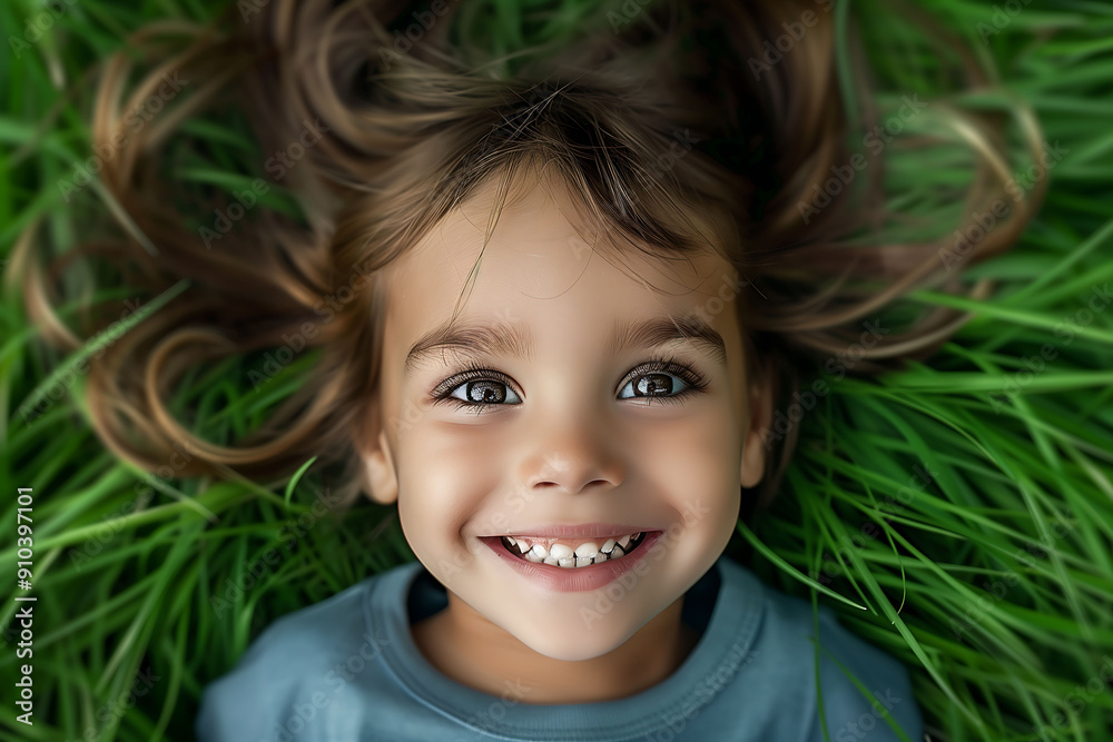 Smiling Girl Lying in Green Grass Smiling Girl Lying in Green Grass