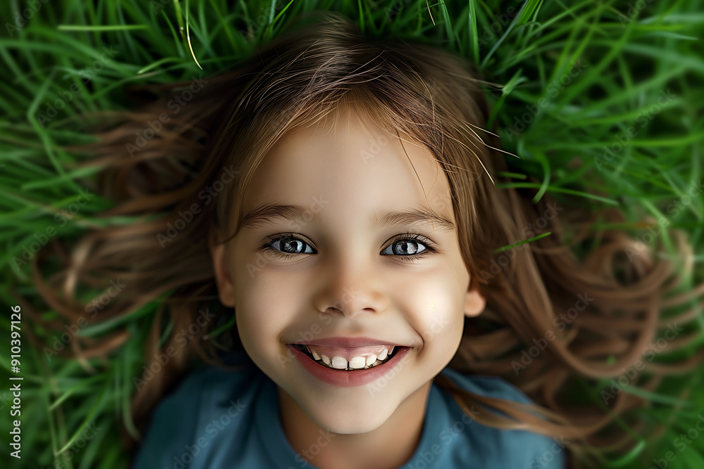 Smiling Girl Lying in Green Grass Smiling Girl Lying in Green Grass