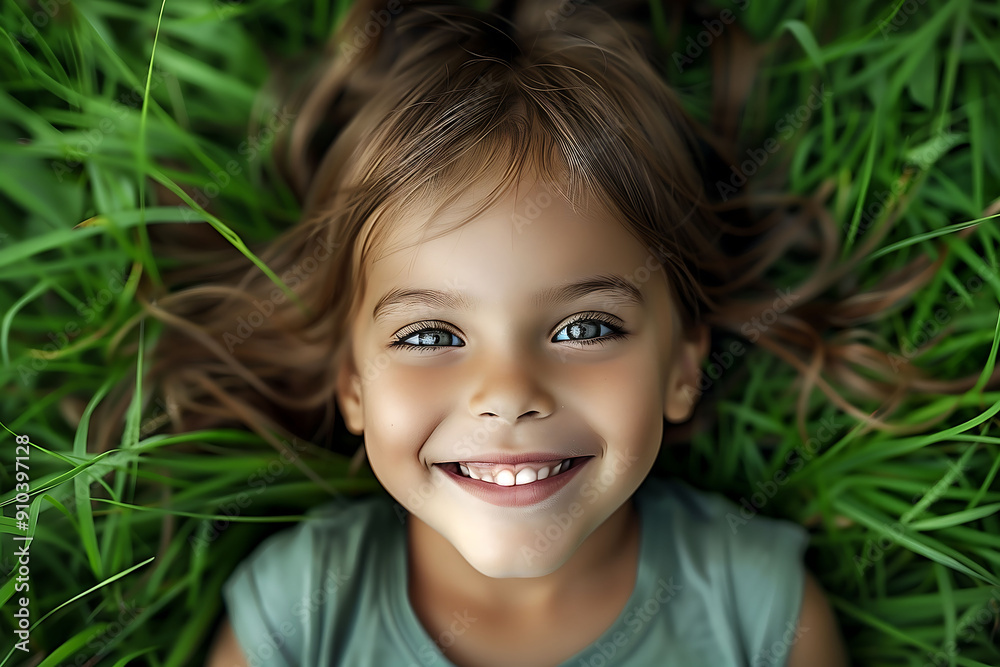 Smiling Girl Lying in Green Grass Smiling Girl Lying in Green Grass
