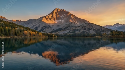 Dramatic Mountain Range With Mirror-Like Lake