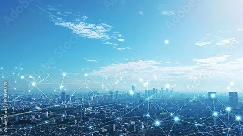 Fototapeta Naklejka Na Ścianę i Meble -  Modern Cityscape with Network Connections