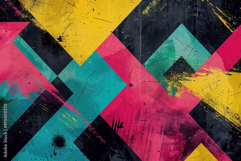 Naklejka premium Classic grunge texture accented with vivid neon colors and geometric shapes for a striking, modern look