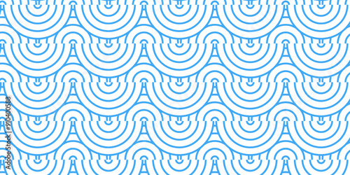  Vector overlapping Pattern Minimal diamond geometric blue color spiral line waves abstract wave line. seamless blue tile stripe overlap creative retro circle line fabric pattern white background.