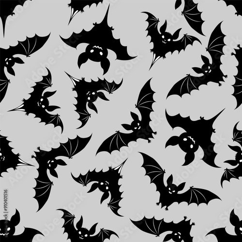 Seamless pattern with bats on a gray background. Halloween Pattern