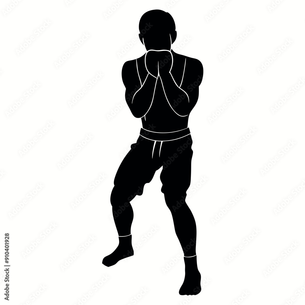 Teen martial athlete wearing glove vector silhouette, isolated white background Teen martial athlete wearing glove vector silhouette, isolated white background