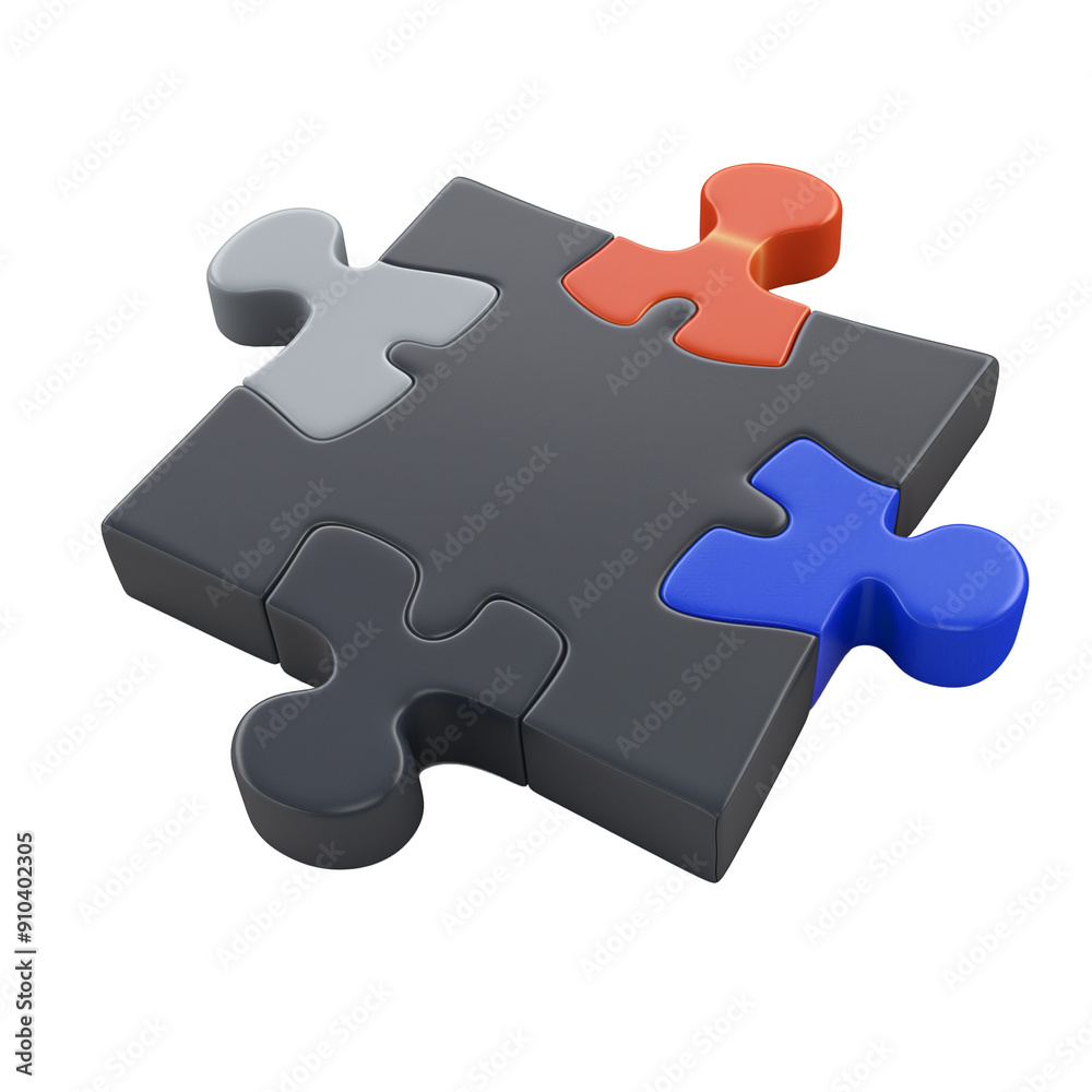Fototapeta premium Single 3D puzzle piece on a transparent background, great for problem-solving and teamwork themes. Generative AI.