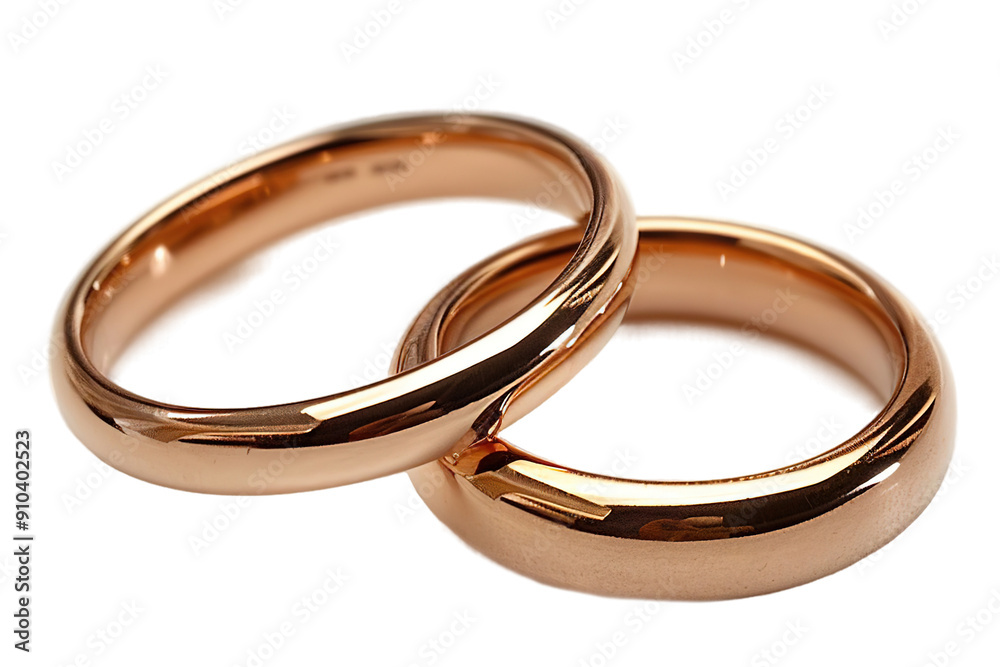 Close-up of golden wedding bands on white surface Close-up of golden wedding bands on white surface
