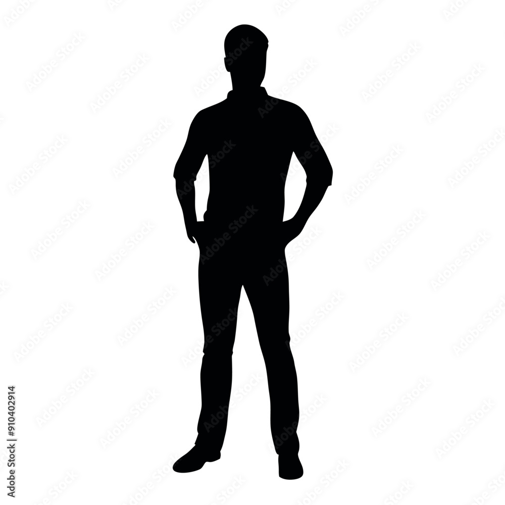 vector silhouette of a man dressed in a shirt and jeans standing with hands on hips, side view vector silhouette of a man dressed in a shirt and jeans standing with hands on hips, side view