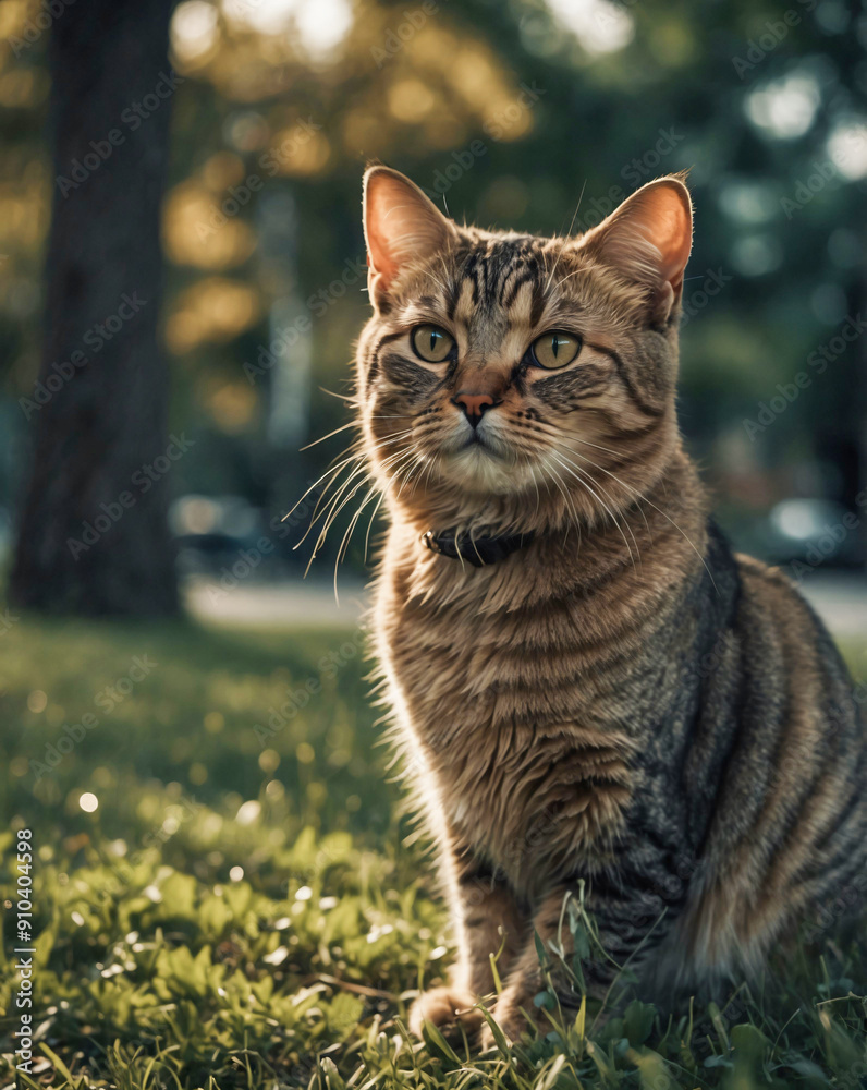 Cat surrounded by the landscape gardening 
