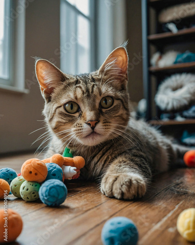 The cat and the teniss balls photo