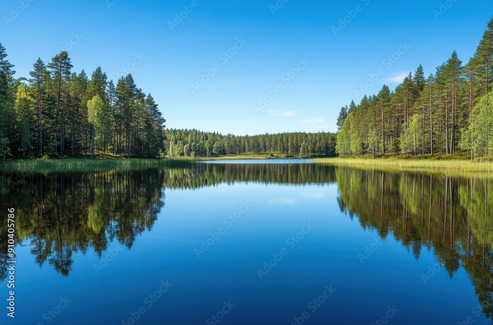 In the foreground is an isolated pine forest, in which there is only one tall tree on its right side In the foreground is an isolated pine forest, in which there is only one tall tree on its right side