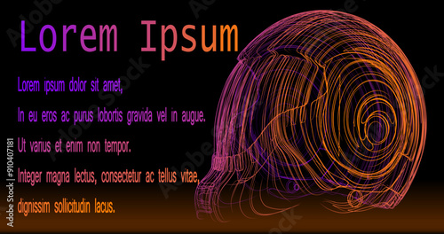 Composition of motorcycle helmet standing sideways from wavy lines along neon color contour on black background. Vector illustration.