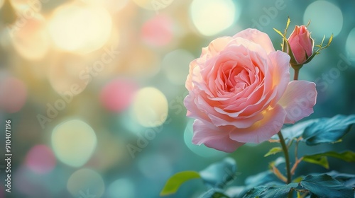 delicate pink rose in full bloom soft focus petals against light background romantic and ethereal mood