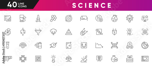Science line icon set.Laboratory, molecule, data, Science, DNA, galaxy, brain, Chemical formula, chemistry, medical, experiment Outline icon collection. Ui thin line icon pack.