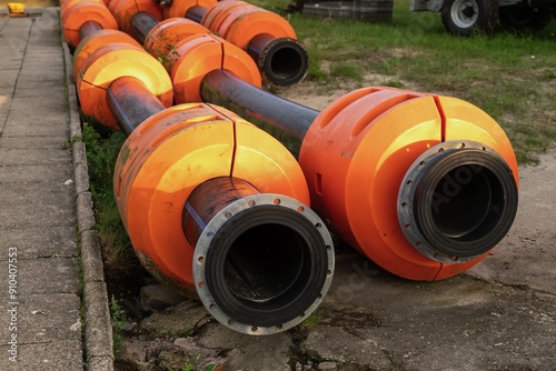 Fotografie HDPE dredging pipes and floats used for dredging