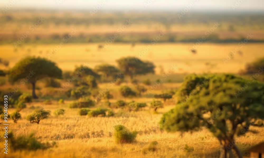 Solitary Hut Under Tree in Vast African Savanna, Wide Shot Solitary Hut Under Tree in Vast African Savanna, Wide Shot
