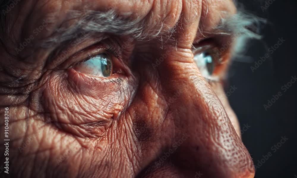 Close-Up of Elderly Man's Wrinkled Eye, Macro Shot Close-Up of Elderly Man's Wrinkled Eye, Macro Shot