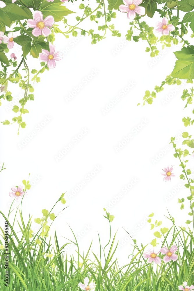 Floral Frame with Grass. Plants and Flow Floral Frame with Grass. Plants and Flow