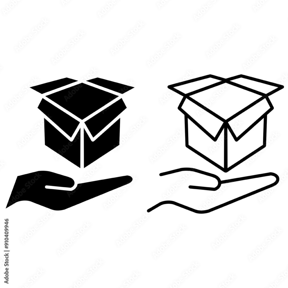 Open box on hand showing concept icon of giving gift, ready to use vector Open box on hand showing concept icon of giving gift, ready to use vector