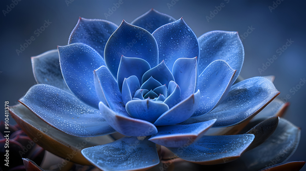 Bold blue background of nature. Raw Beauty Surface Detail of Succulent Leaf Plants.