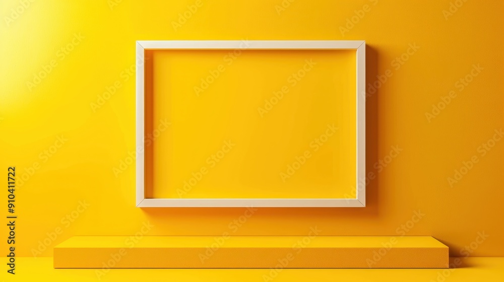 Yellow background, empty white frame, ambient light, simplicity, negative space, Yellow background, empty white frame, ambient light, simplicity, negative space,