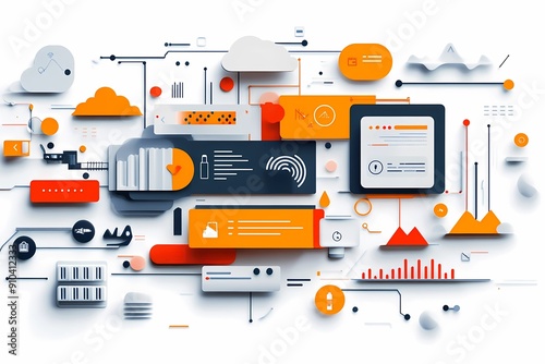 API integration for developers. Various gadgets on a white background symbolizing APIs, partnerships and software development.