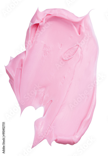 Swatch texture of pink cream or clay, kaolin or lipstick cosmetics for face and body on a isolated white background. Drop smear.